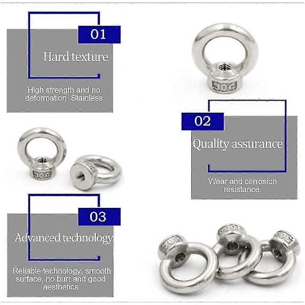 8 stk. Ringmøtrik Rustfrit Stål, M10 Ringmøtrik Øjebolt Øjemøtrik Øjebolt Øjemøtrikker Hardware Ringformet Hun Gevind Fastgørelsesskrue Til Rebmontering Løft