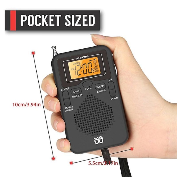 Bärbar Radio Mini Am Fm Väder Radio Pocket Radio LCD-skärm Digital Väckarklocka Radiospelare
