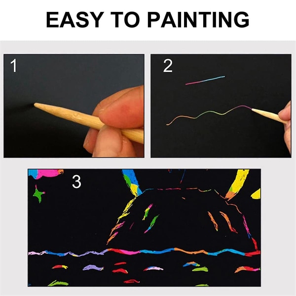 2st Rainbow Scratch Paper Barnkonstbok Svart DIY Rainbow Art Paper Card Neon Scratch Book W