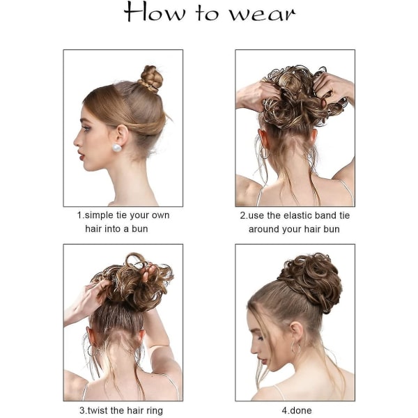 Messy Hair Bun Extensions Krøllet Bølget Hår Scrunchies Til Kvinder Piger Stor Syntetisk Donut Updo Hårstykker Hår Chignons 1 stk.