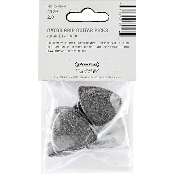 12-pakning Standard 2.0mm sorte gitarplektere