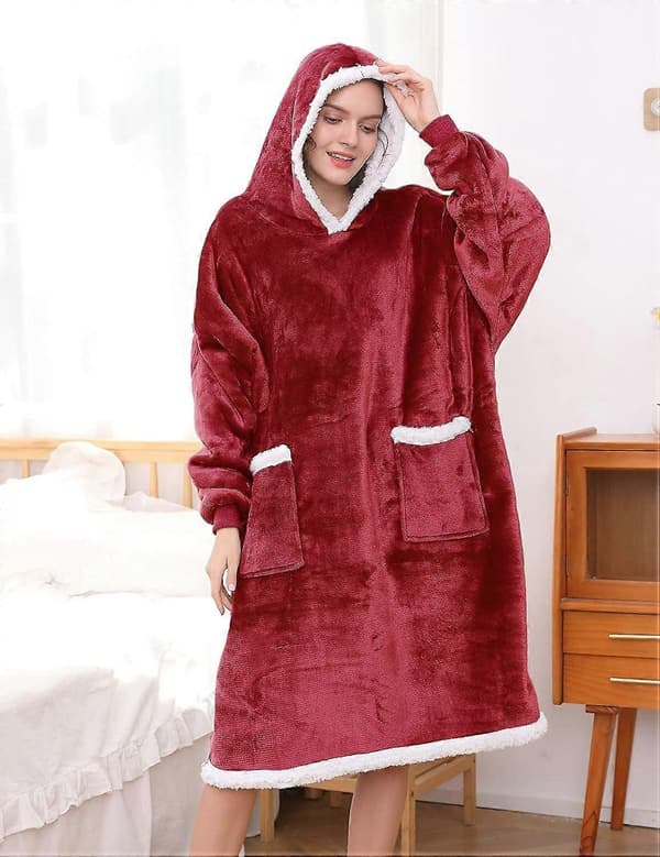 Hettegenserteppe med Lomme Dame Oversized Sherpa Hettegenser Unisex Super