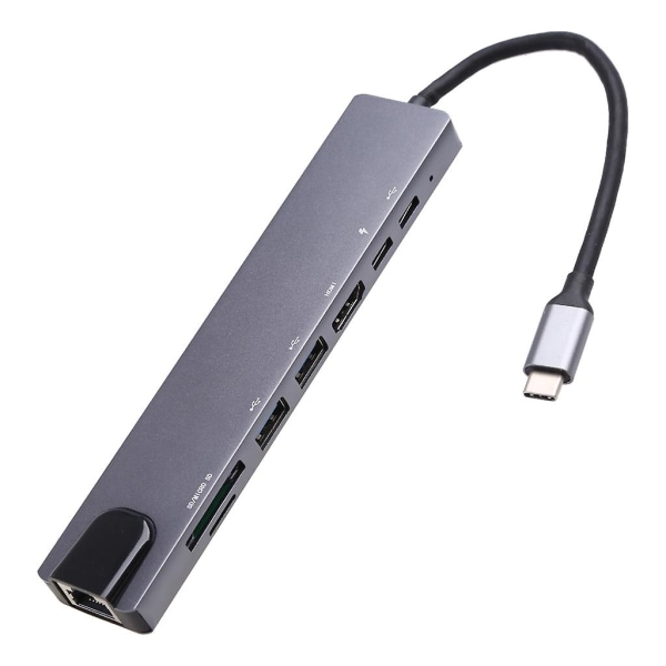 USB C -keskitin 8 in 1 alumiini USB C-sovitin HDmi- USB Sd/tf-kortinlukijan jakajaan