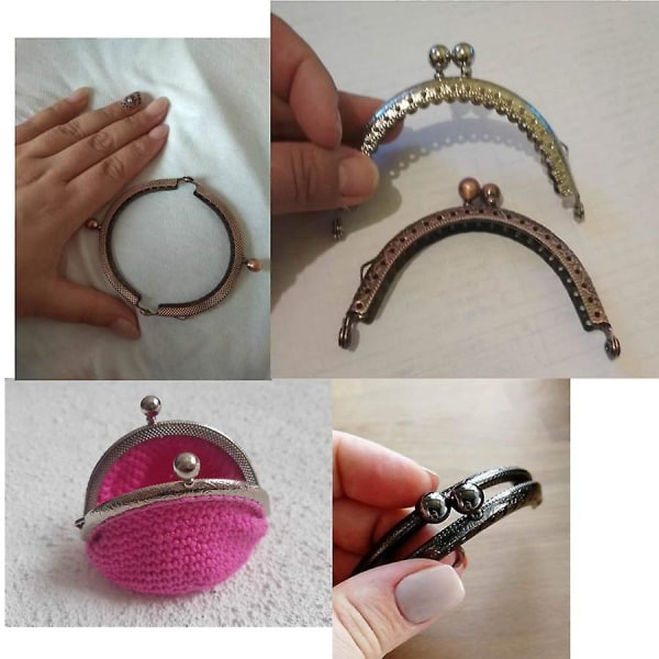 5-osainen metallilompakkokehys, suudelma lukko, itse tehty kolikkolaukku, käsin ompelu, 3,3 tuumaa/8,5 cm