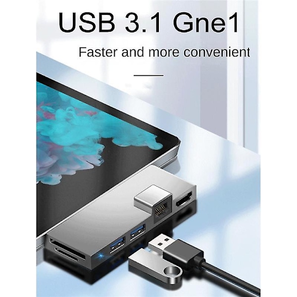 Dockningsstation för Surface Pro 4 5 6 med 4K-kompatibel TF-kortläsare Gigabit Ethernet 2 USB