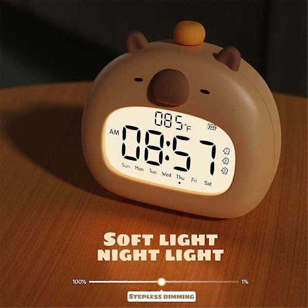 1 stk. Capybara Vekkerklokke for Barn, Klar til å Stå Opp Barne Søvntrener, Søt Capybara Klokke Dimbar Nattlampe, A