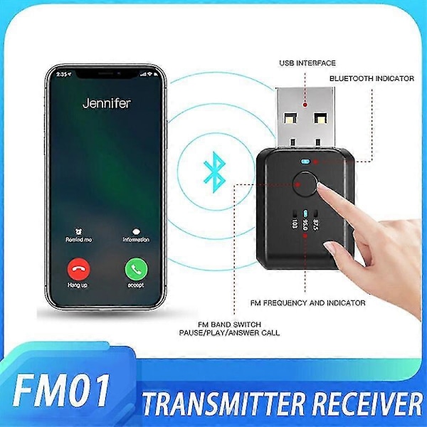 Mini USB Strøm Bil Bluetooth 5.1 FM-sender Mottaker Håndfri Samtale