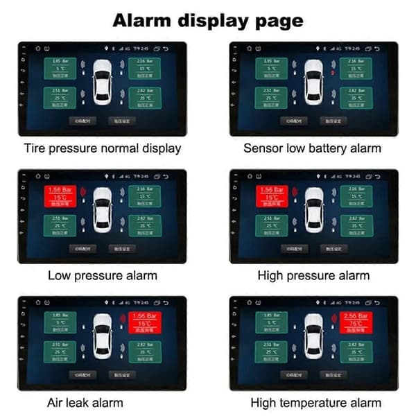 Android Navigation TPMS med 4 sensorer alarmsystem USB Android bil TPMS trådløs transmission dækovervågning (ekstern)