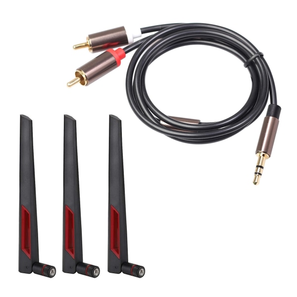 1 st Rca Kabel Hifi Stereo 3.5mm Till 2rca Audio Kabel & 1 Set Sma 8dbi 2.4g/5.8g Dual Band Antenn