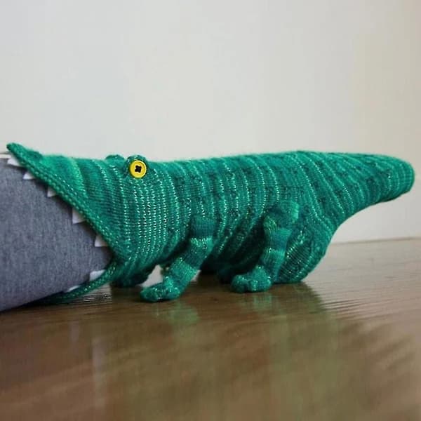 Stickade krokodilsockor, varma tecknade djursockor, golvstrumpor, muddstrumpor, damsockor, grön