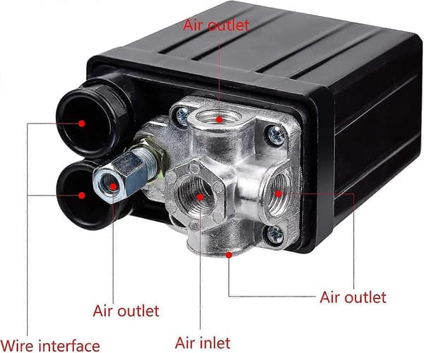 Luftkompressor trykkbryter med 4 uttak 90-120 Psi 240v kontrollventil deler