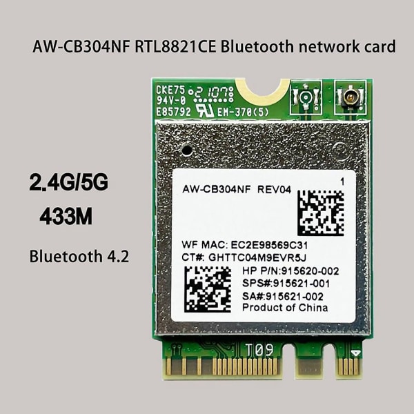 Aw-cb304nf Rtl8821ce Langaton verkkokortti 2.4g/5g Dual Band Bluetooth 4.2 433mbps 802.11ac kannettava tietokone