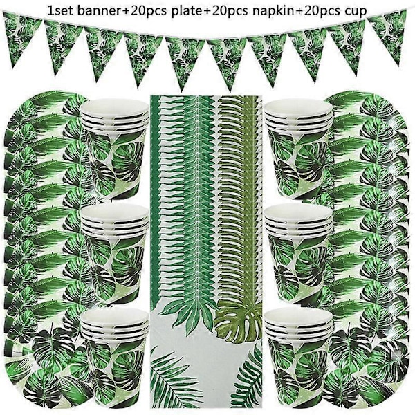 61 Delar Hawaiiansk Luau Party Dekoration Palmblad Servis Papptallrik Mugg Tropisk Sommar Födelsedag P