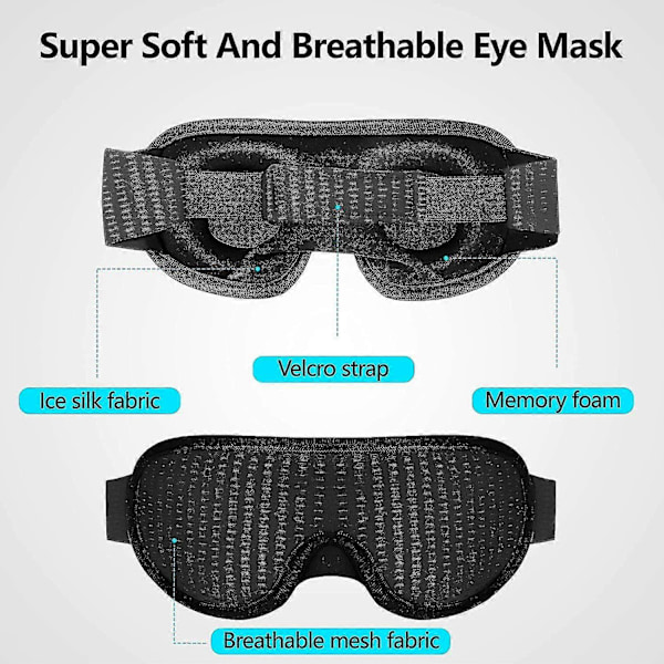 Natmaske Sovemaske Blindfold Nat Cahce Øjne Til Sovning Memory Foam 3d Konturformet Pasform, Sort