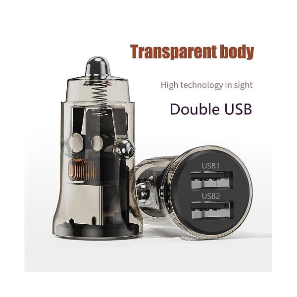 Transparent Dubbel USB Bil Laddare 3.1A Snabbladdning Laddare Pd Snabb Mini Bil Laddare Snabbladdning(Tr