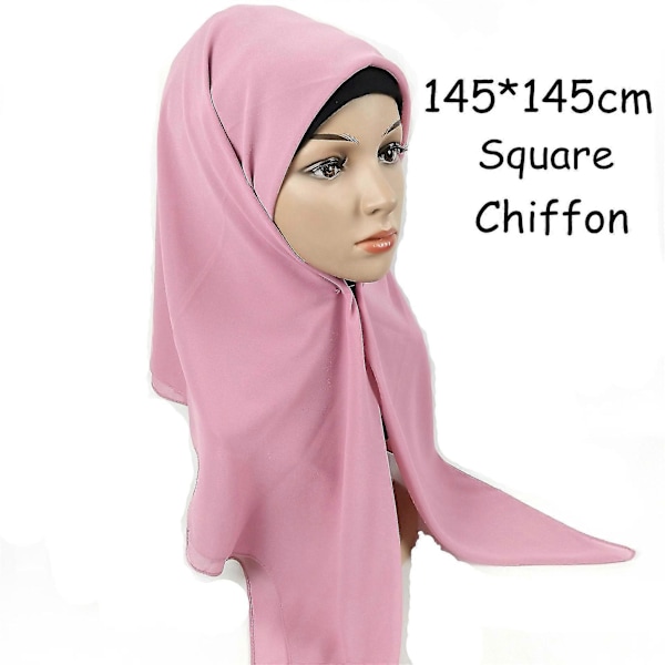 145*145cm Ensfarget Firkantet Boble Chiffon Instant Hijab Dame Solid Tykt Hodebånd Echarpe Foulard Femme Bufandas Muslim Sjaal 7