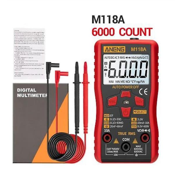 M118a Mini Digitalt Multimeter Slitesterk Automatisk Ekte Tester 6000 Teller Auto-ranging Ac/dc Transis
