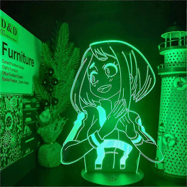 Boku No Hero Academia Ochaco Uraraka LED Natlamper Anime Lampe My Hero Academia 3D Visuelt Lys Boligindretning
