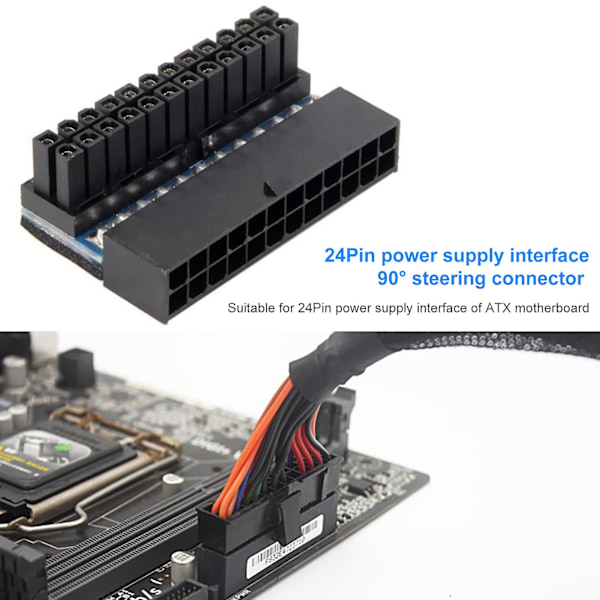 Hovedkort Strømkontakt 24 Pins 90 Grader Svart Tapsløs Transmisjon Hovedkort Strømforsyningsadapter for PC