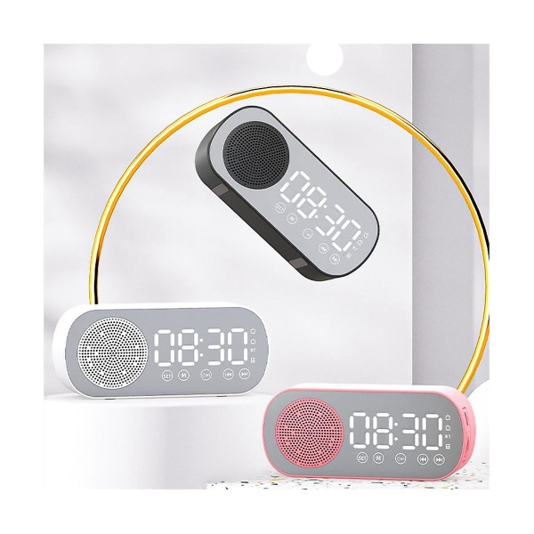 Trådlös Bluetooth högtalare Klockradio Stöd för dubbla larm Tf-kort Soundbar Digital Alarm Office Whi