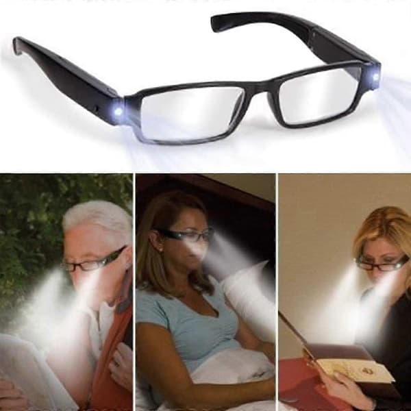 2 pakker natlæsebriller LED-læser unisex rektangulær sort (+2.25)