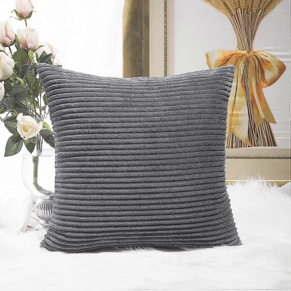 Pudebetræk Bløde Dekorative Stribede Fløjlsbukser Fløjl Firkantet Pyntepude Sofapudebetræk Sæt Sofa, Sæt Med 2, 18x18 Tommer (45cm), Mørkegrå