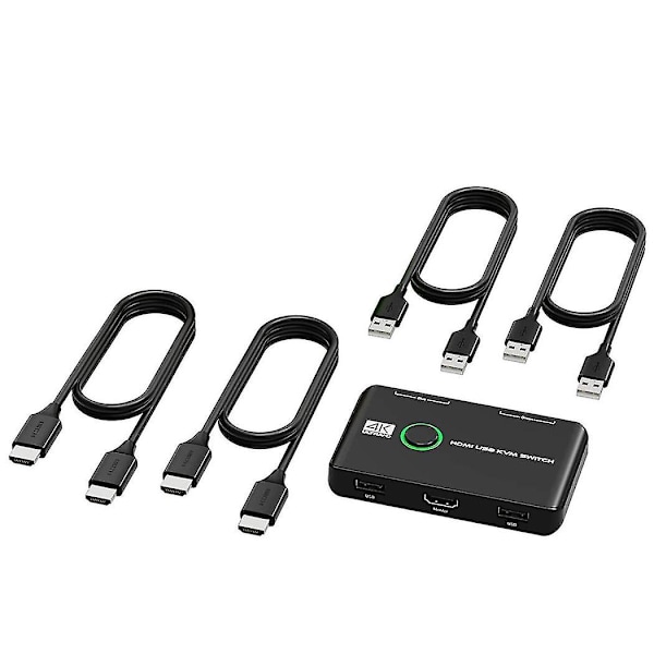 4k Kvm Switch Usb-kompatible switcher for 2 datamaskiner deler tastatur mus skriver og skjerm, støtter 4k@60hz