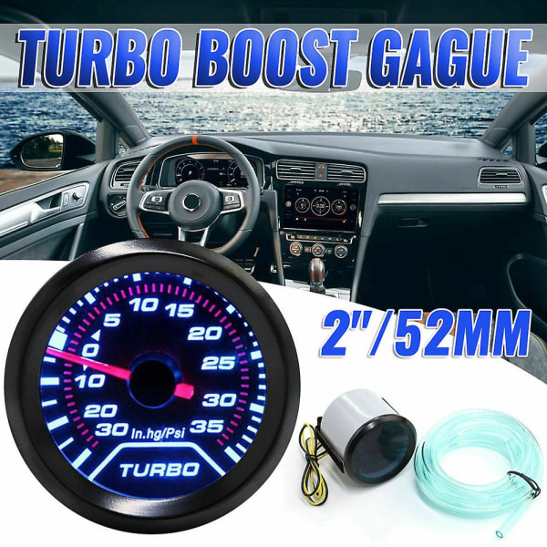 Universal 2" 52 mm turboförstärkningsmätare 12v 30-35psi turbotryckmanometer bilförstärkningskontrollsats med pvc-slang
