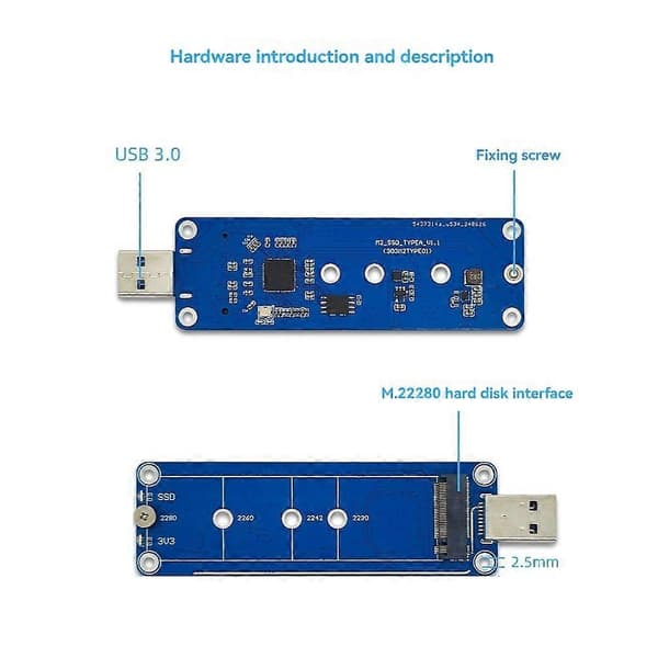 M.2 NVME til USB 3.0 Riser Board Konverter Adapter USB 3.0 til M-Key NVME USB3.2 Adapter til 2230 2242