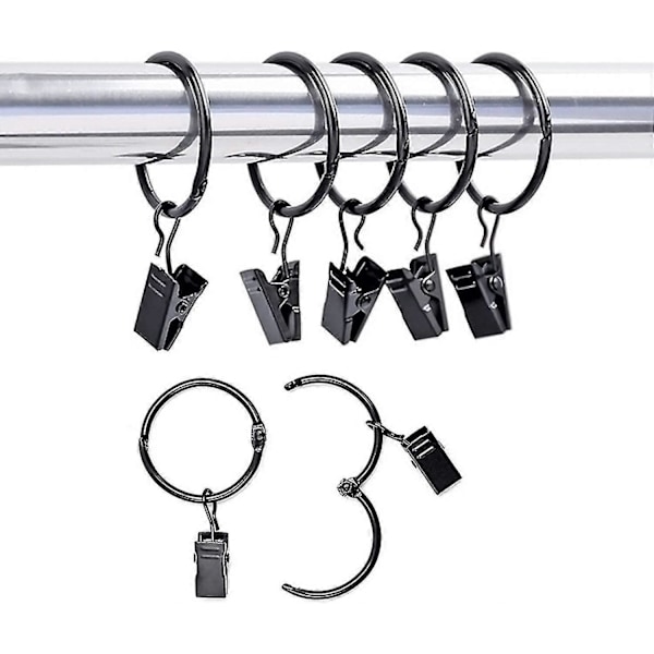 25 st 38 mm Diameter Multipurpose Gardinklämma Gardinring Duschdraperikrok Ringtillbehör (Svart)