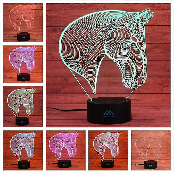 SBSG 3D Häst Nattlampa 7 Färg LED Touch Bordslampor Energisparande Djurlampor Trendig Kreativ Heminredning Gåva
