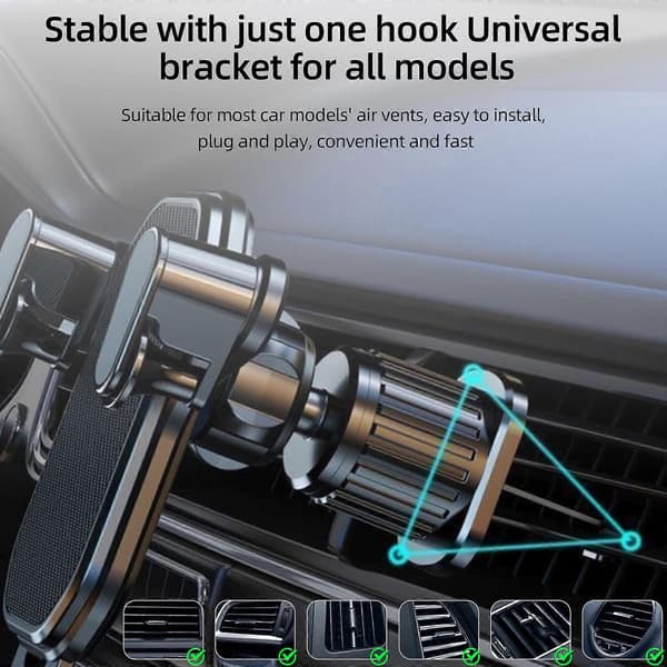 Universal Krok Bilholder Feste Stativ Brakett Luftventil Mobiltelefon Vugge Klips Dark Black Smooth Surface