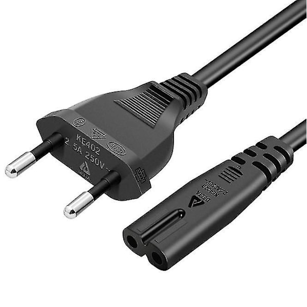 1,5 m strømkabel EU-plugg C7 Bipolar 2 kabel for Ps5 / Ps4 / Ps3 / Xbox Series X / S - Svart