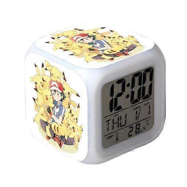 SBSG Wekity Pikachu Färgglad Väckarklocka LED Fyrkantig Klocka Digital Väckarklocka med Tid, Temperatur, Alarm, Datum