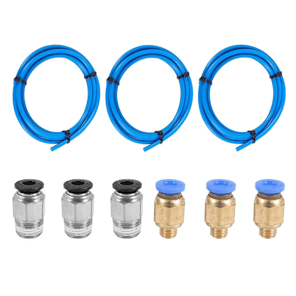 PTFE-rör Ptfe Blå Slang (1,5 Meter) Med 3 Stycken Pc4-M6 Kopplingar Och 3 Stycken Pc4-M10 Hanar