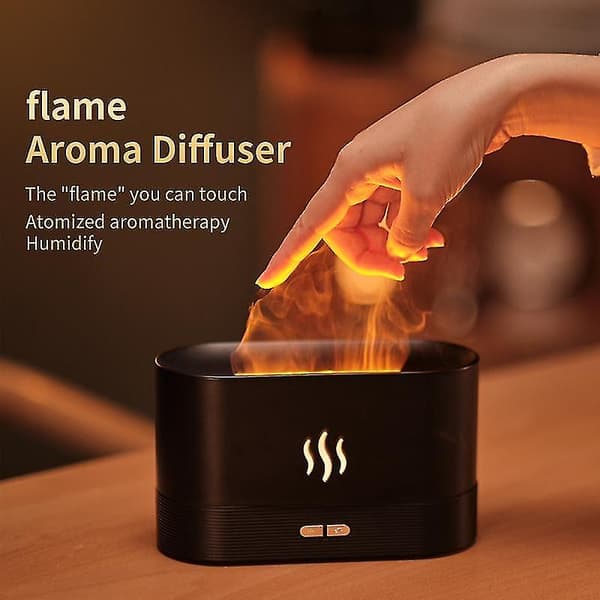 Flamme Luft Aroma Diffuser Luftfugter, Opgraderede Farver Støjsvag Æterisk Olie Diffuser Til Hjemmet, Kontoret, Yoga Med Auto-sluk Beskyttelse 180ml (8 timer Sort