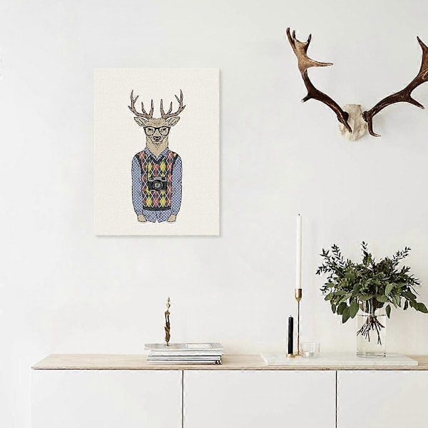 Wekity Animal Gentleman Väggkonst Canvas Print Poster, Enkel Mode Vattenfärgskonst Ritning Dekoration för Hem Vardagsrum Sovrum Kontor och Barns R