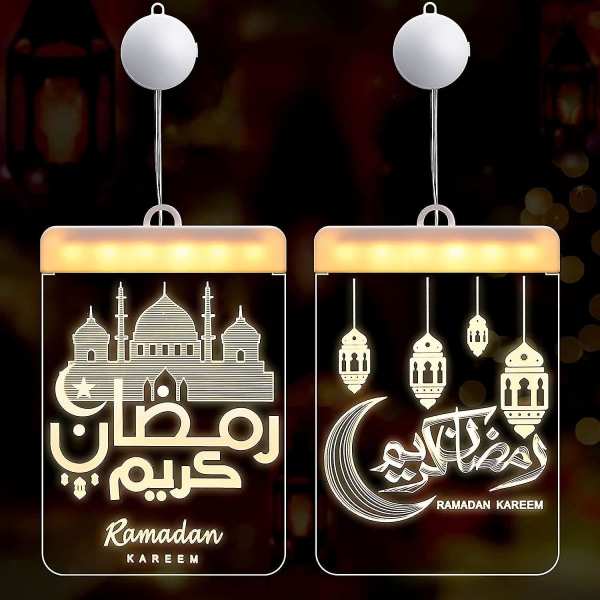 2 kpl Koristeelliset ikkunavalot Eid Ramadan Led Riippuvalot Eid Mubarak 3D Akryylilamppu Ramadan Koristeelliset riippuvat lyhdyt muslimien islamin osalle