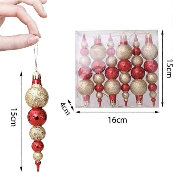 6 stycken julgranskulor i konform, 15 cm julpynt röd & guld julgransdekoration