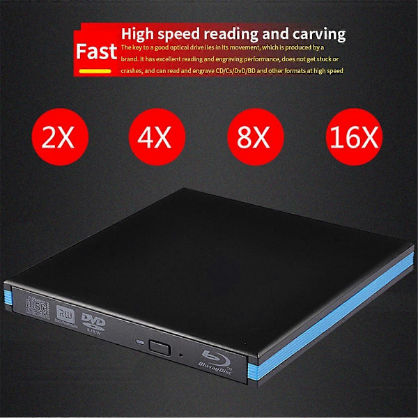 Blu-Ray Brenner USB 3.0 CD DVD Ekstern Bluray Drive Skriver Leser for Windows MacBook Laptop