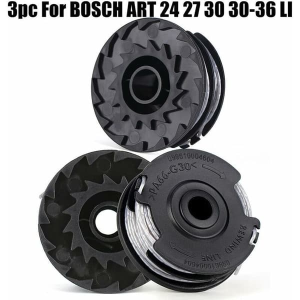 Bosch Art ersättningsspole, 3-pack spolar för Bosch Art 24 27 30 30-36 Li röjsågar, 18 m, 1,65 mm