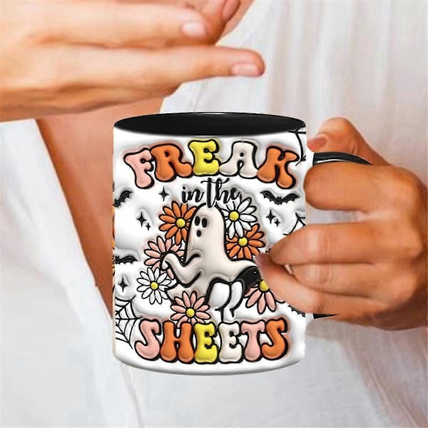 3D Halloween Kaffeekop Keramik Espresso Kop med Håndtag 350ml Spooky Tekop til Hjem Skole Spisning