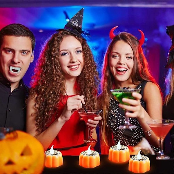 12-pack Halloween Pumpa-Teeljusar Halloween Ljus Flammlösa Batteridrivna 3D Orange LED Teeljus