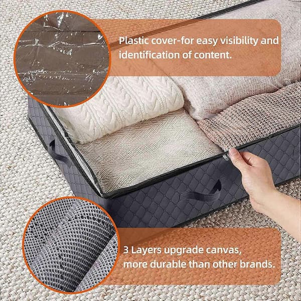 6-pakks Underbed Oppbevaringsposer, Foldbare Under Bed Container Bins Organizer for Klær, Tepper, Sko