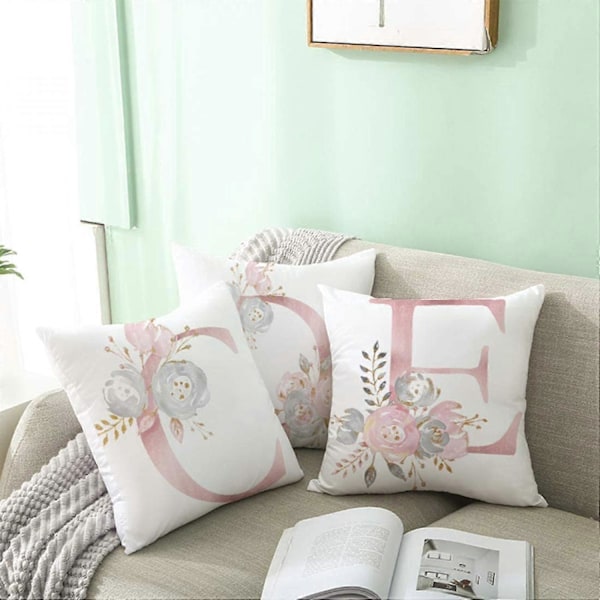Putetrekk med blomstertrykk og alfabet - Dekorative putetrekk med bokstaver - Putetrekk med bokstav - 18 x 18 tommer - Kvadratiske putebeskyttere til sofa, seng