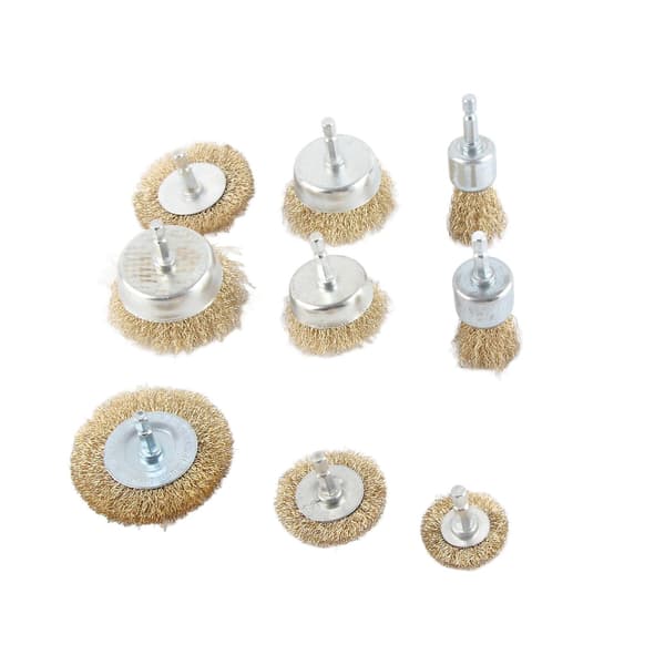 9 stk. Drill Wire Brush Wheel End Cup 1/4in Hex Shank Tilbehørssett Kit for Tre Metall