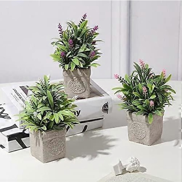 Kunstige Lavendelplanter i Potter med Imitation Grønne Plastik Mini Potter til Kontoret