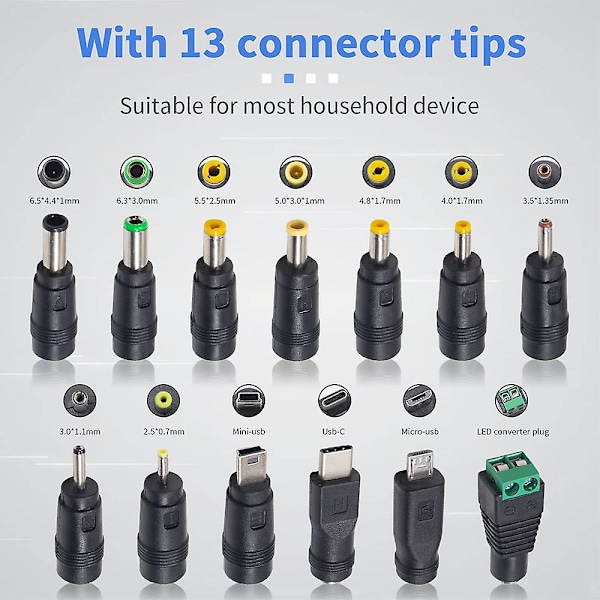 5v DC 5.5 2.1mm Jack Opladningskabel Strømkabel, USB til DC Strømkabel med 13 Udskiftelige Stik