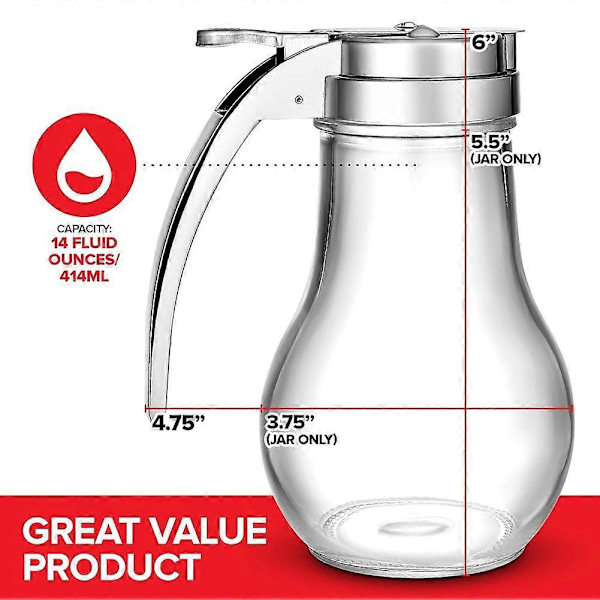 14 Oz Glass Sirupsdispenser, Dryppfri Glass Sirupsflaske for Lønnesirup, Honningdispenser, Pannekakemiks eller Sukker
