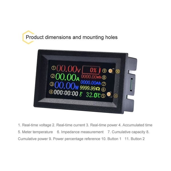 Digital Voltmeter Amperemeter Multifunksjons Tester Ips Spenning Strøm Batteri Elektrisitet Test Meter